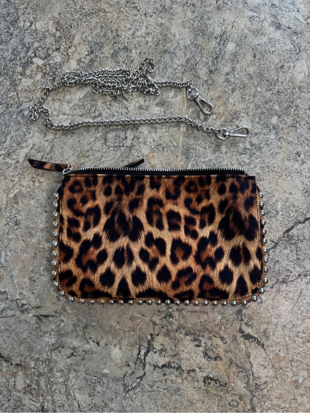 Zara Leopard Print Chain Crossbody Bag - Brown
